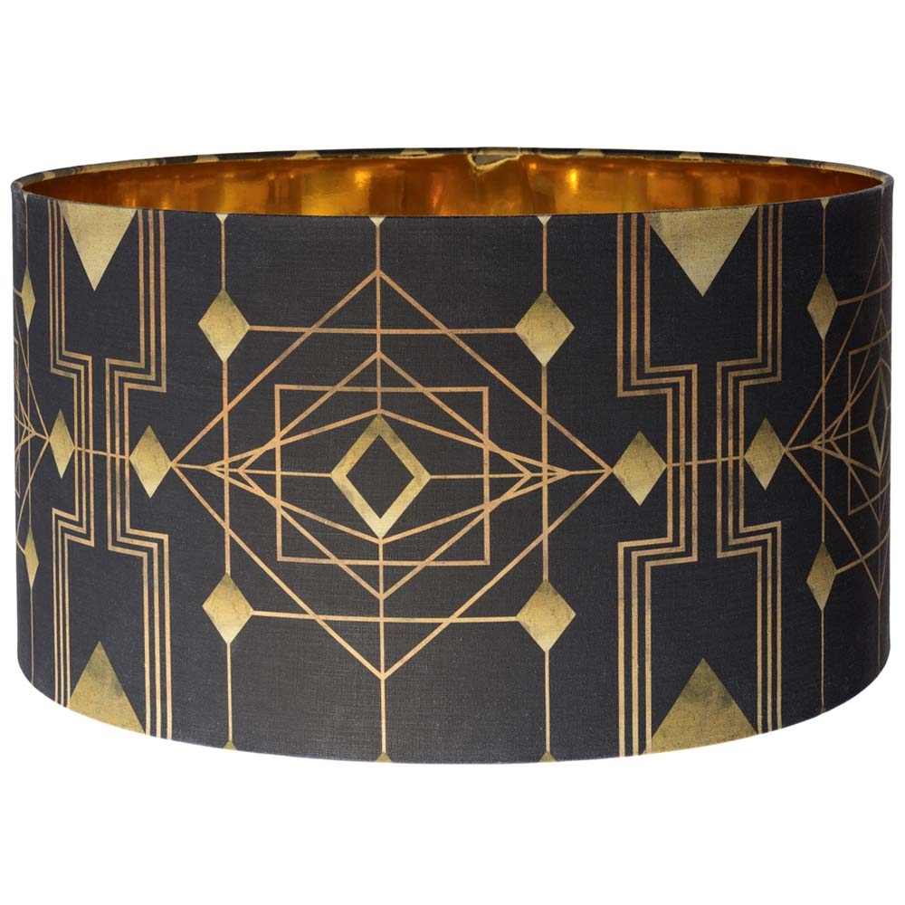 MINDTHEGAP – Gatsby Lamp Shade – Small – Black / Gold – Gold Foil On Natural Linen / Metallic Gold –