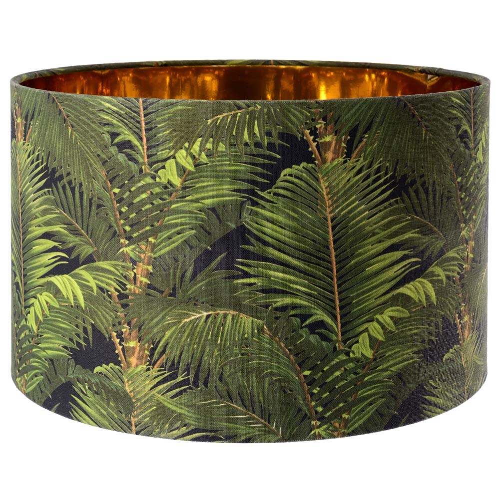 MINDTHEGAP – Jardin Tropical Lamp Shade – Small – Black / Green – Natural Linen / Metallic Gold –