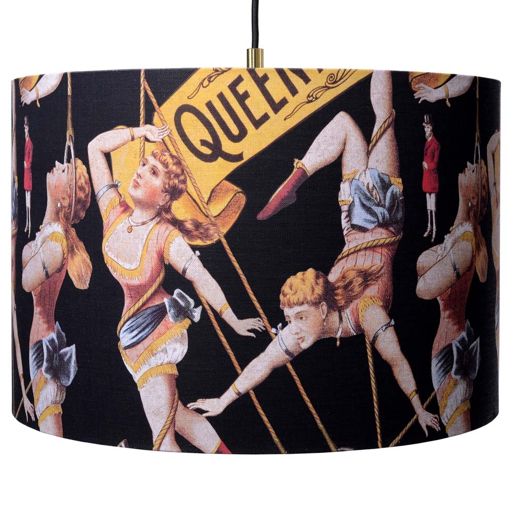 MINDTHEGAP – Queen of Air Pendant Light – Black / Pink / Yellow – Linen / Metallic Gold – 28cm x45cm