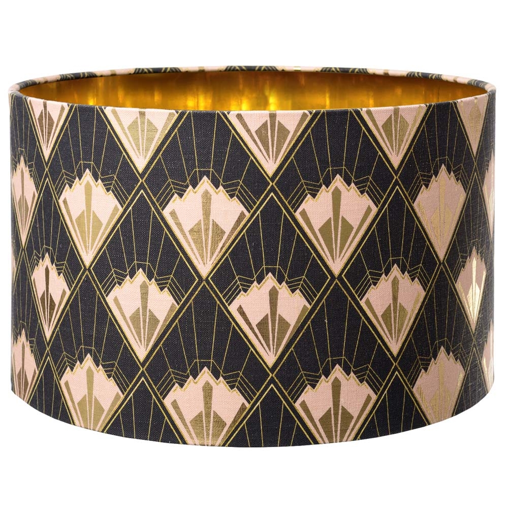 MINDTHEGAP – Revival Lamp Shade – Medium – Black / Green / Gold – Gold Foil On Natural Linen / Metallic Gold –