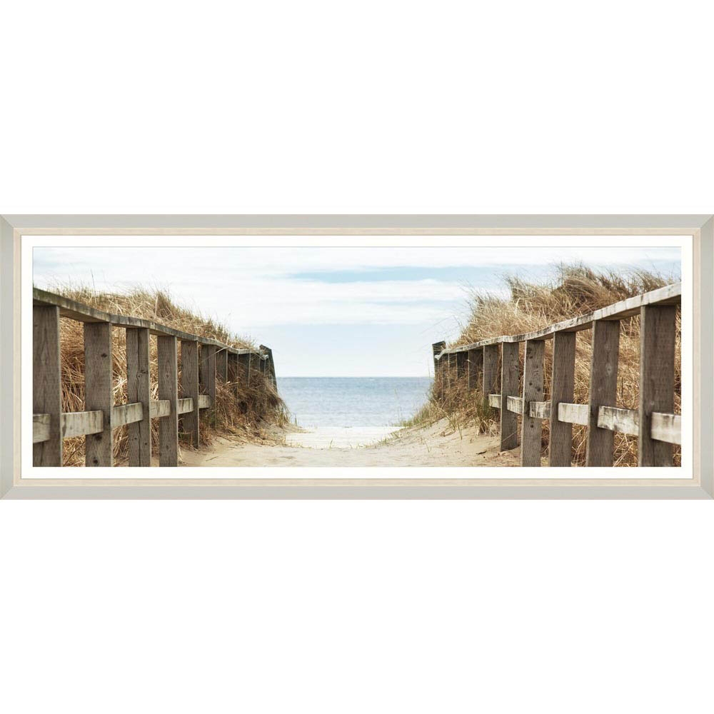 MINDTHEGAP – Beach Path Panoramic Framed Print – LARGE – 66cm x 156cm – Brown / Blue – HDF / Glass / Paper – 66cm x 156cm x 2cm