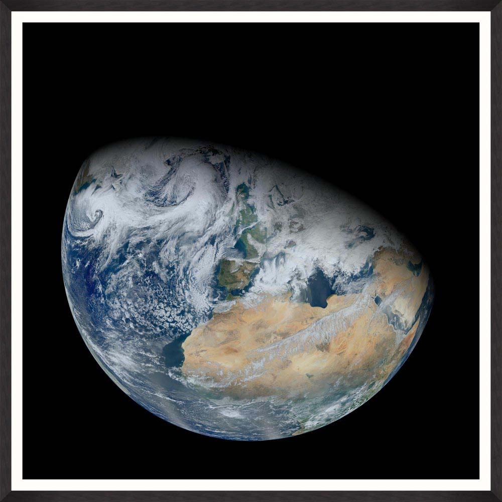 MINDTHEGAP – Planet Earth Framed Print – SMALL – 73cm x 73cm – Black / White / Blue – HDF / Glass / Paper – 73cm x 73cm x 3cm
