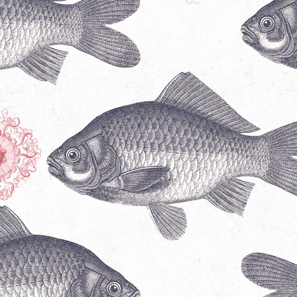 MINDTHEGAP – Fish Neutral Wallpaper – Grey / White / Pink – Non-Woven – 52cm