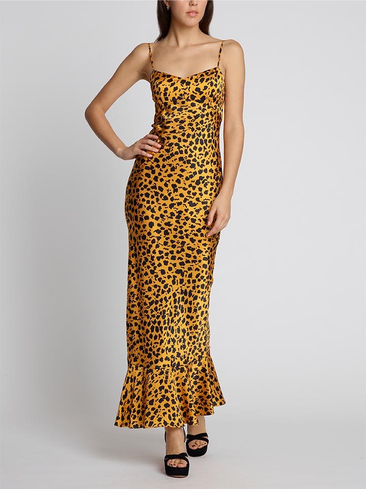Saloni London – Mimi B Dress Gold Camo Leopard – Leopard – UK 8 – Silk