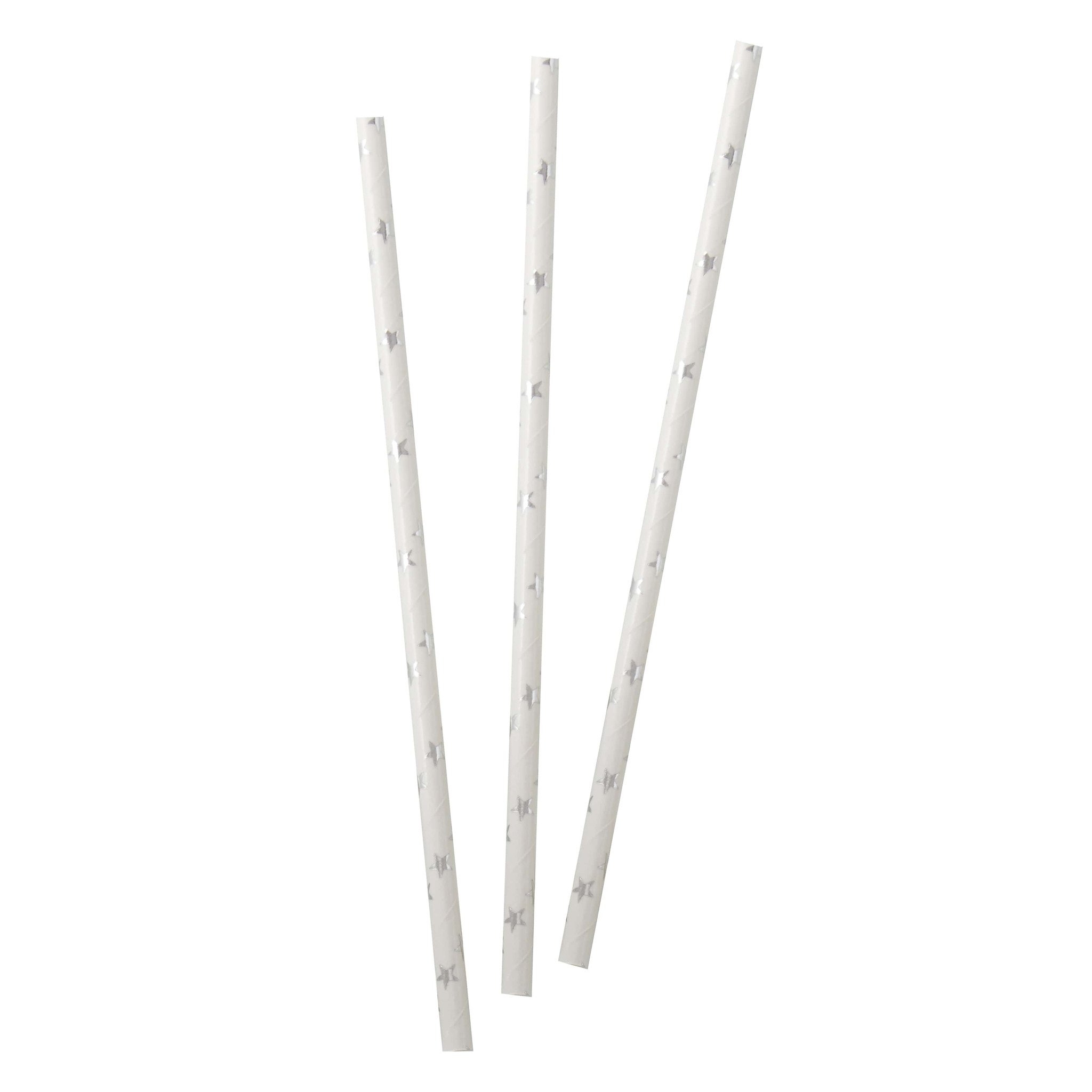 Ginger Ray – Straws – Silver Foiled Star – White – Party Supplies