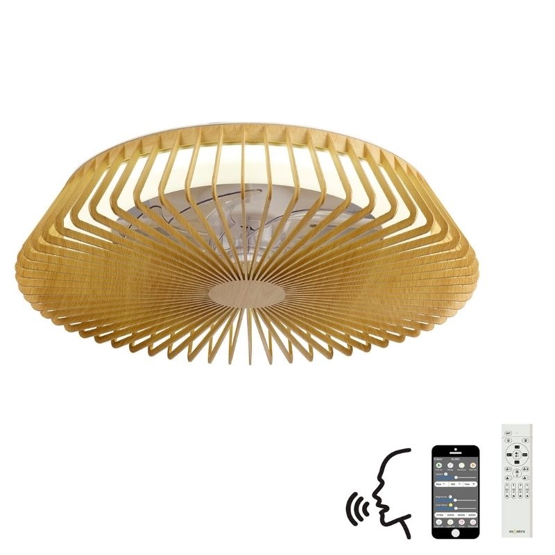 Mantra Himalaya Single Light Dimmable Ceiling Fitting With Built-In Fan In Wood Effect Finish – Comes With Remote Control – App And Alexa And Google