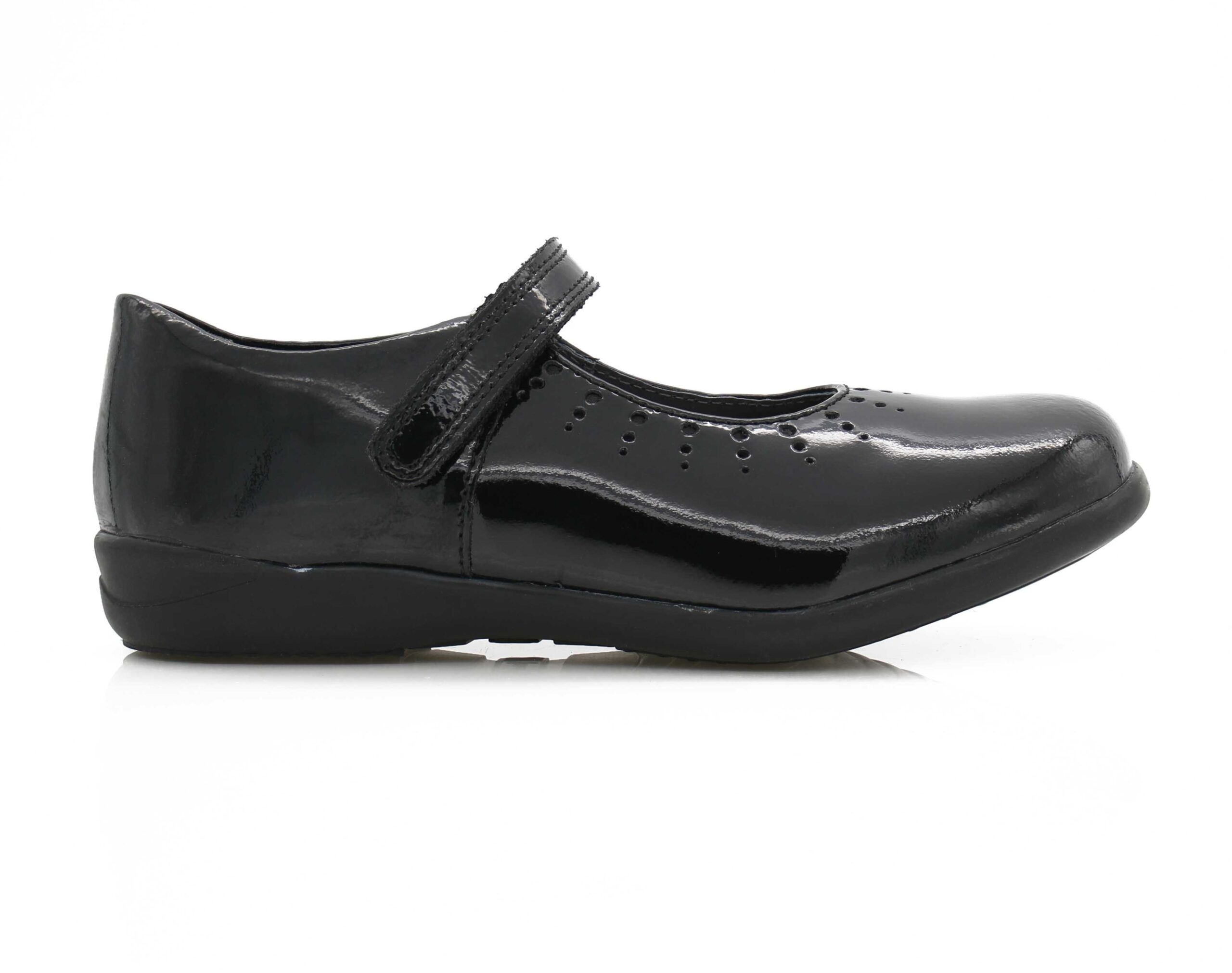 Womens Start Rite Mary Jane – Black Patent School Shoes – Velcro – Strong Heel Support – Adjustable Width – Size K9.5 / Width G – Patent / Leather