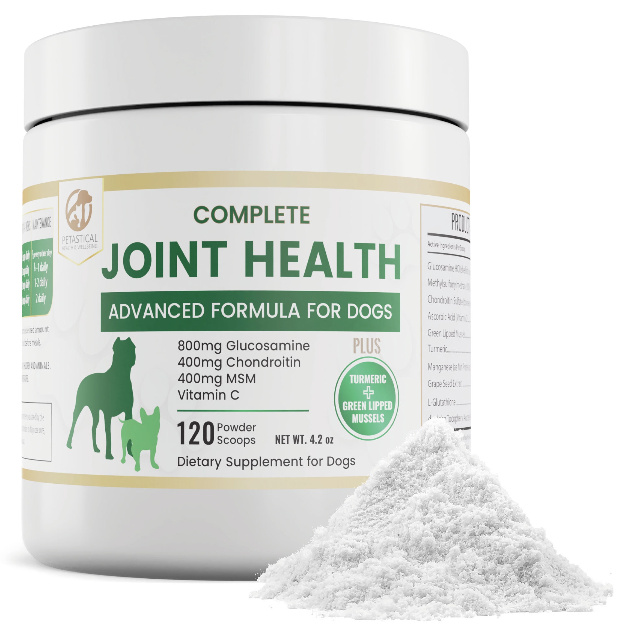 Petastical Hip and Joint Powder Supplement for Dogs (120 Scoops)