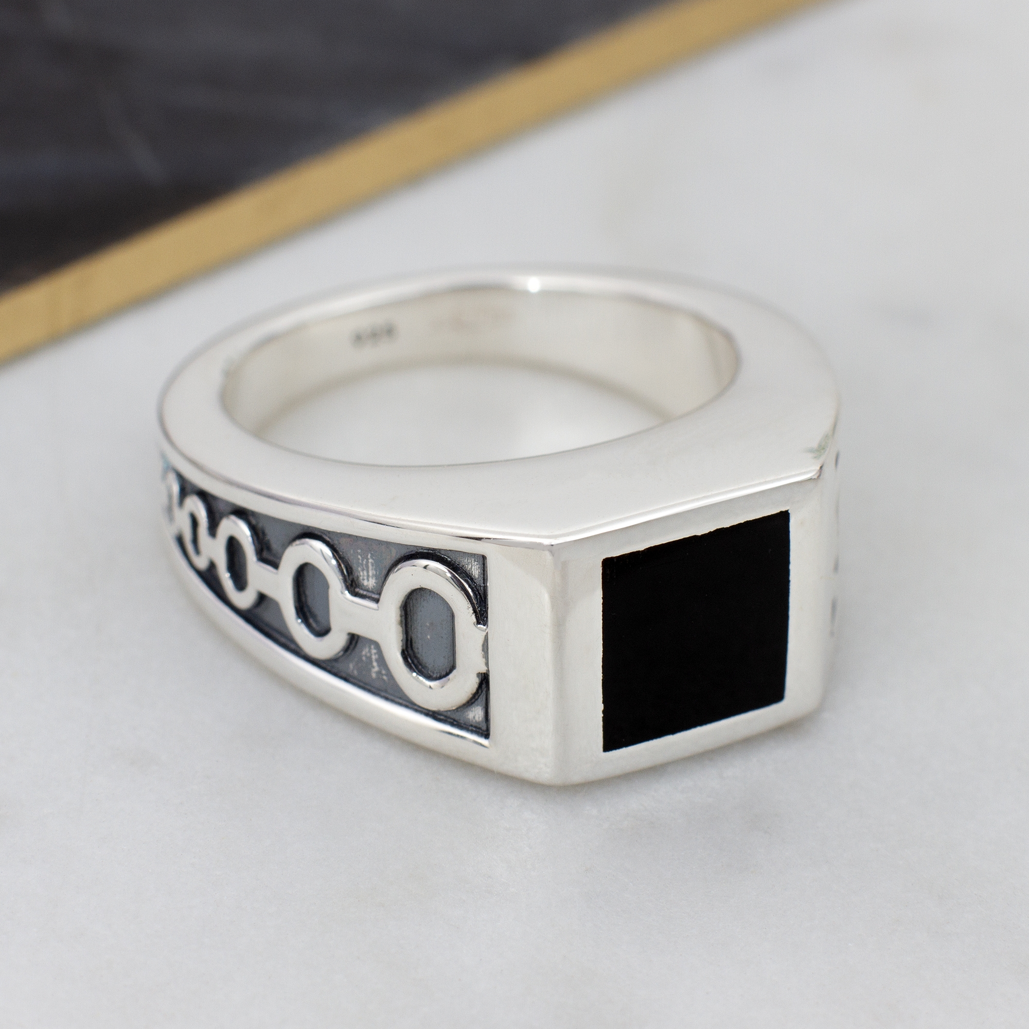 Mens Personalised Silver And Semi Precious Onyx Ring – Hurley Burley