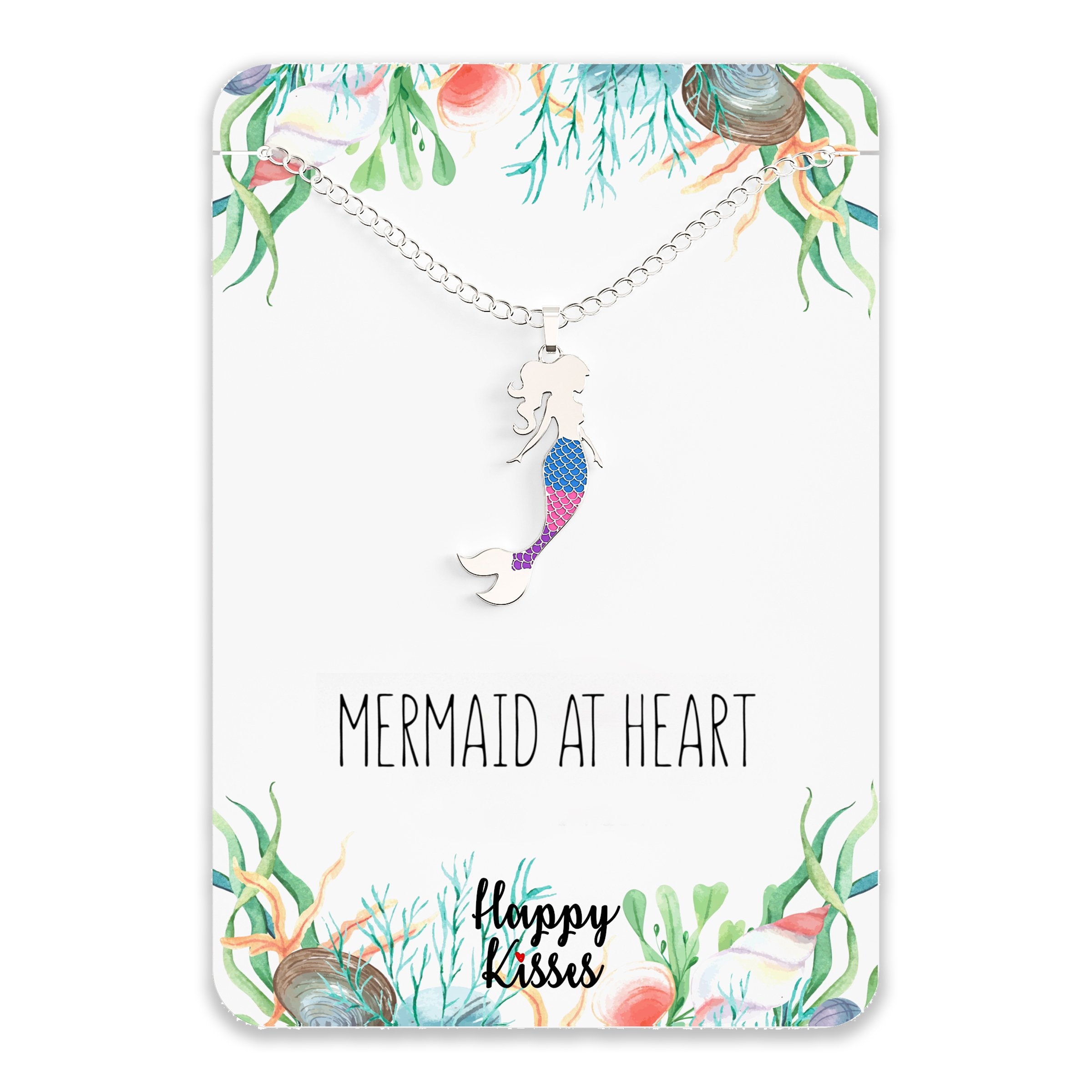 Mermaid Necklace – Cute Mermaid Gift – “Mermaid at Heart” Message Card – Happy Kisses