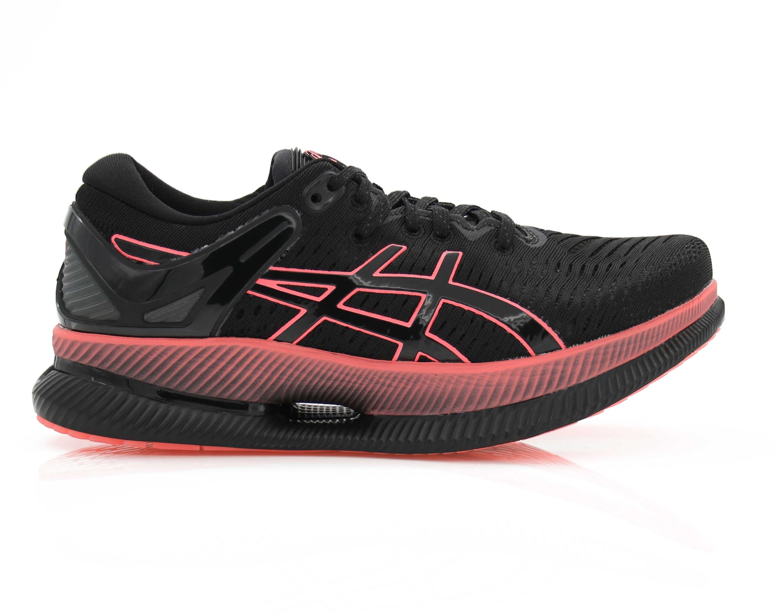 Womens Asics MetaRide – Running Trainers – Lace-Up – Suitable For Achilles Pain / Bunions – Size 7 – Black / Red – Synthetic Fabric