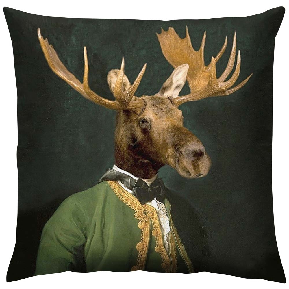 Mineheart – Lord Montague Cushion – Brown / Green – Satin Cotton / Feather  –