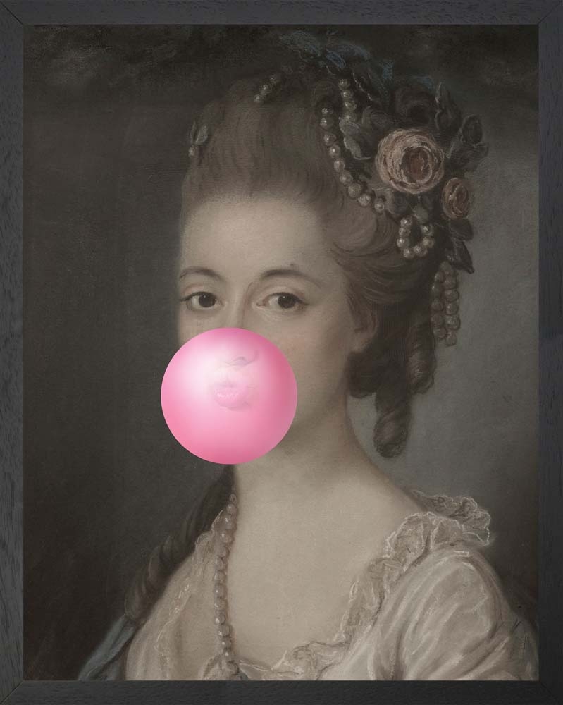 Mineheart – Bubblegum Portrait 5 Small Canvas Art – Grey / Pink – Canvas / Wood – 50.8cm