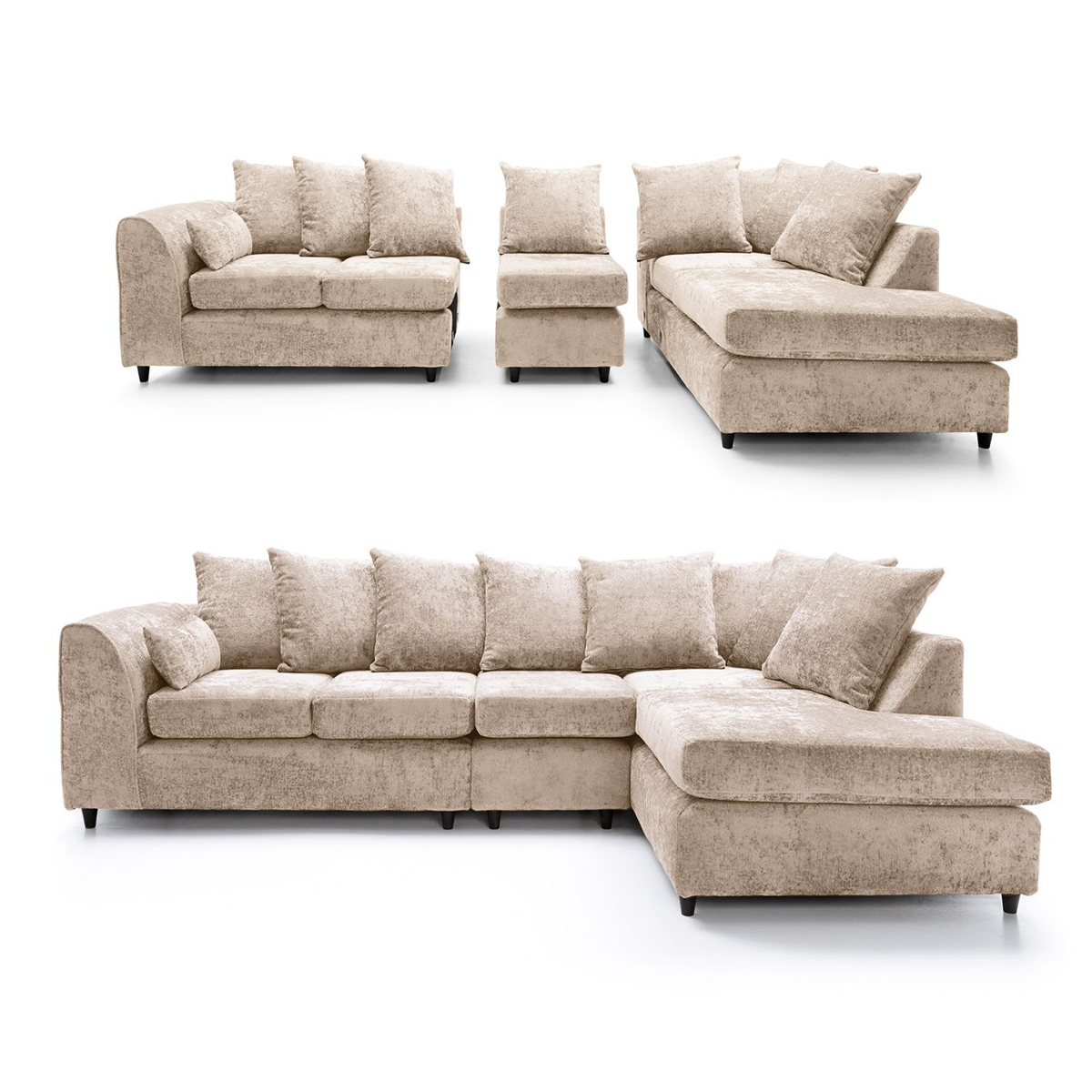 Monaco Chenille Fabric 5 Seater Corner Sofa – Right Hand Facing – Beige – The Online Sofa Shop