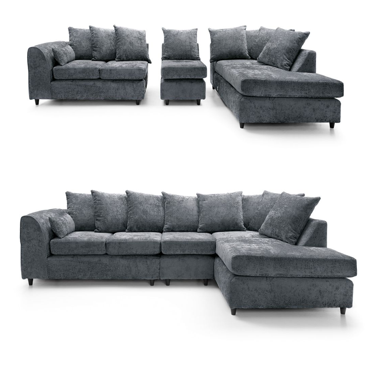 Monaco Chenille Fabric 5 Seater Corner Sofa – Right Hand Facing – Grey – The Online Sofa Shop