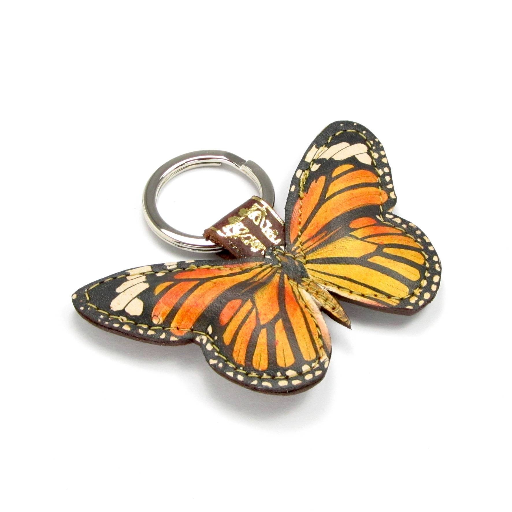 Leather Key Ring / Bag Charm – Monarch Butterfly – Brown