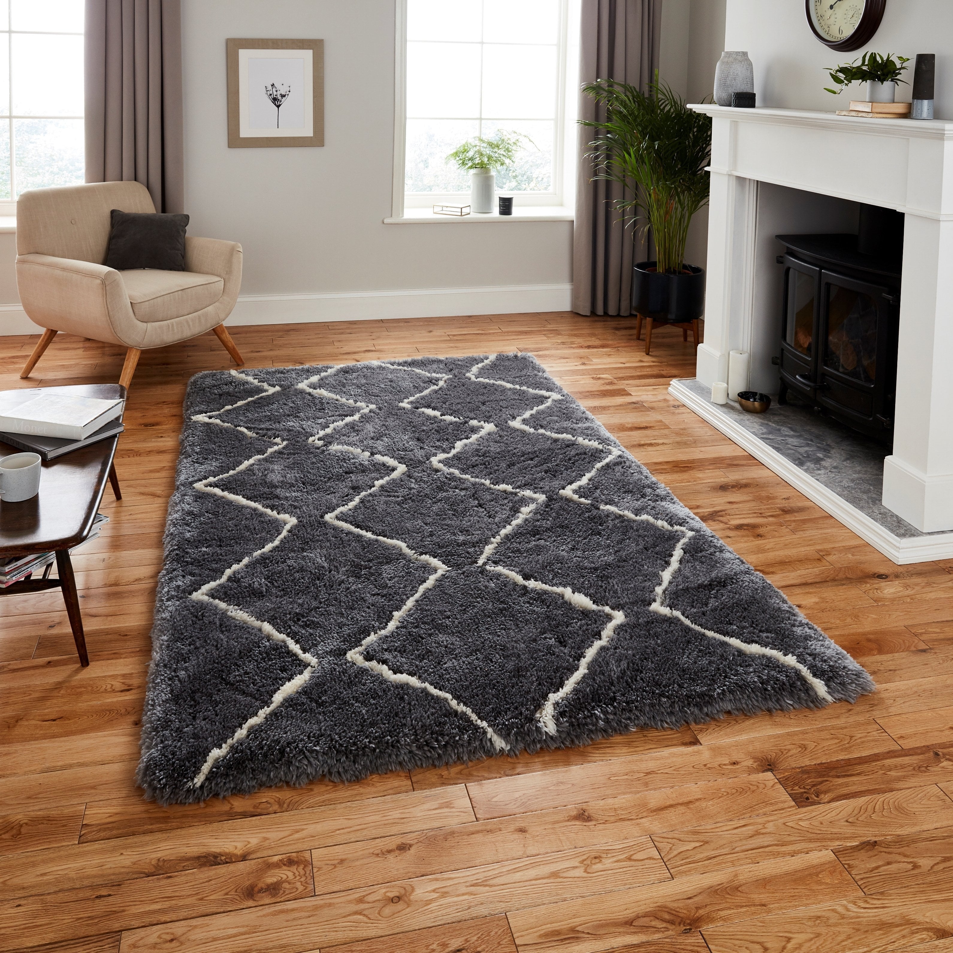 Think Rugs – Morocco 3742 Grey/Cream 200 x 290cm / Grey/Cream – The Rug Quarter