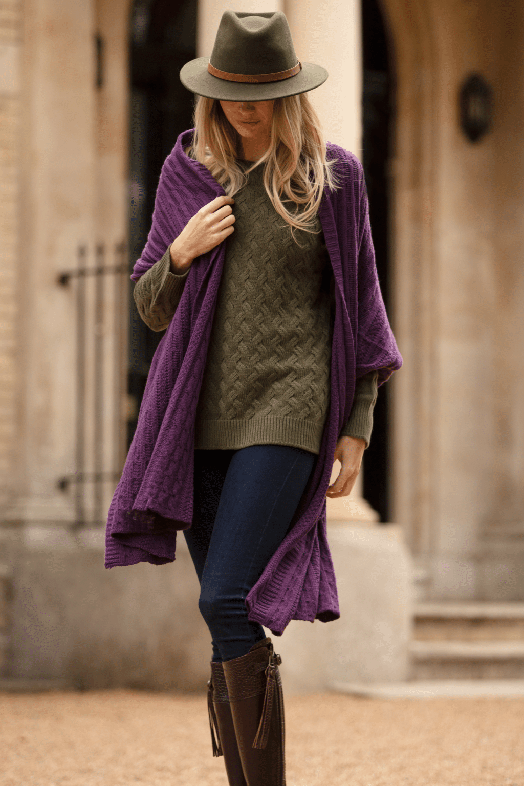 Long Cableknit Scarf One Size / Violet by Pink Avocet