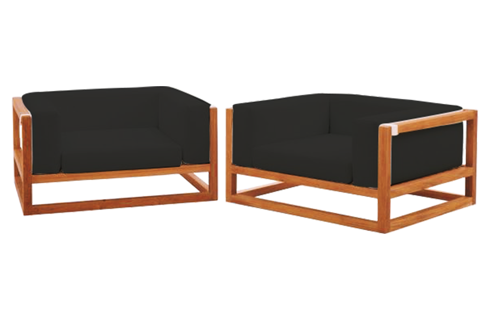 Outdoor Low 2 Seater Wooden Furniture, Teak Colour / Black – Furnishop