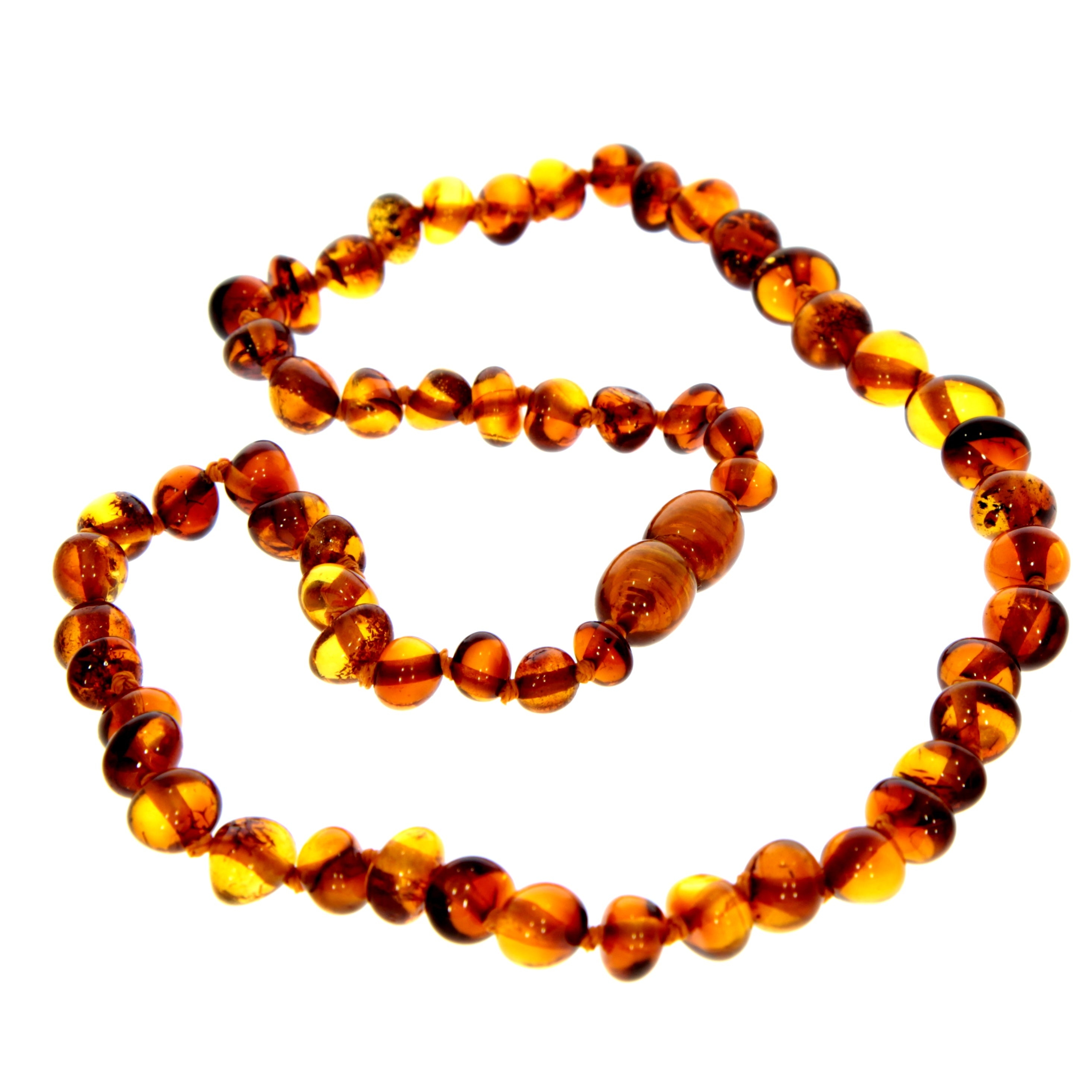 Genuine Baltic Amber Polished Baroque Beaded Necklace – Various Colours & Sizes – Cognac – 30cm – 11.8″ – SilverAmberJewellery