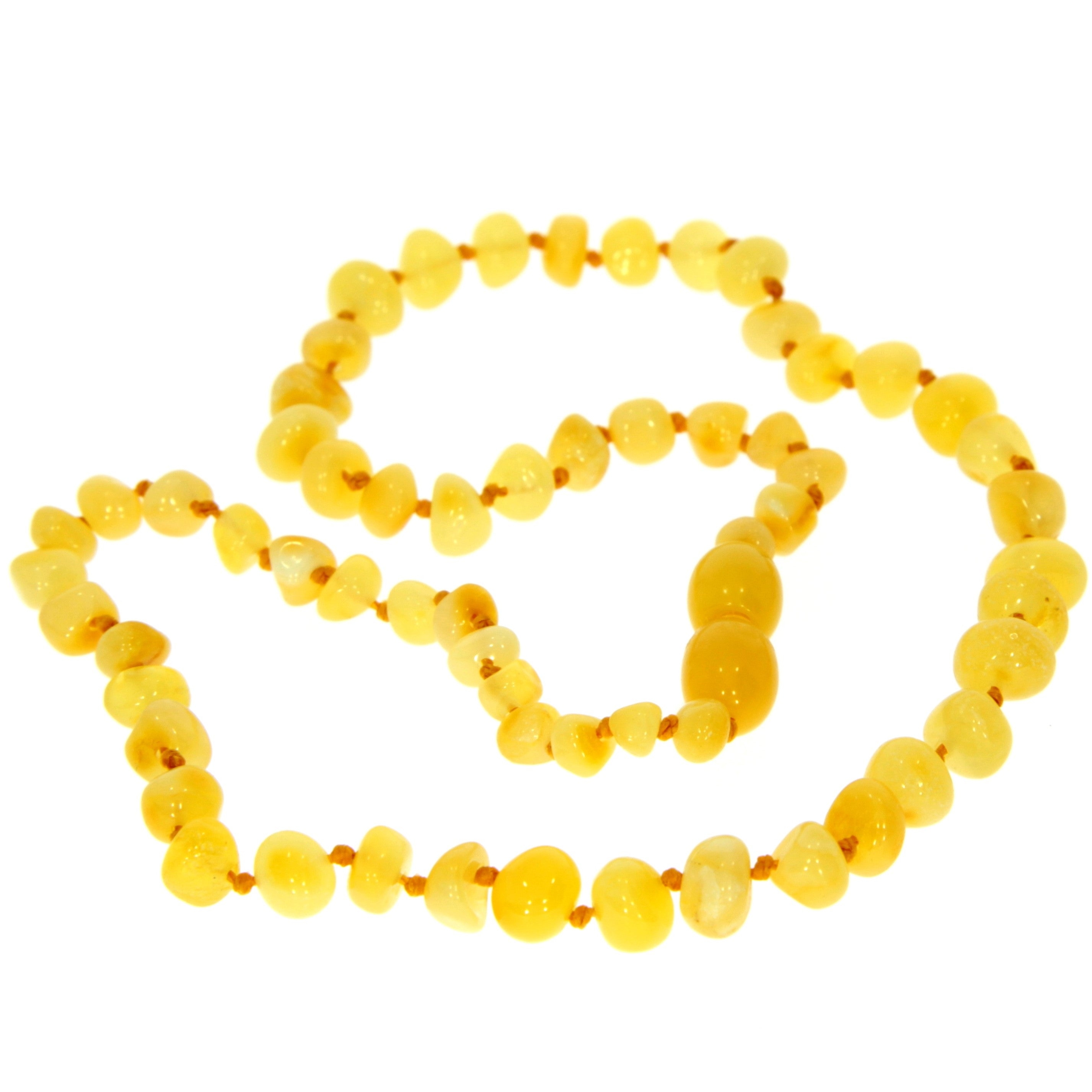 Genuine Baltic Amber Polished Baroque Beaded Necklace – Various Colours & Sizes – Lemon – 36cm – 14″ – SilverAmberJewellery