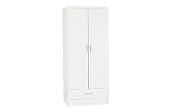 Nevada 2 Door 1 Drawer Wardrobe – White Gloss – Furnishop