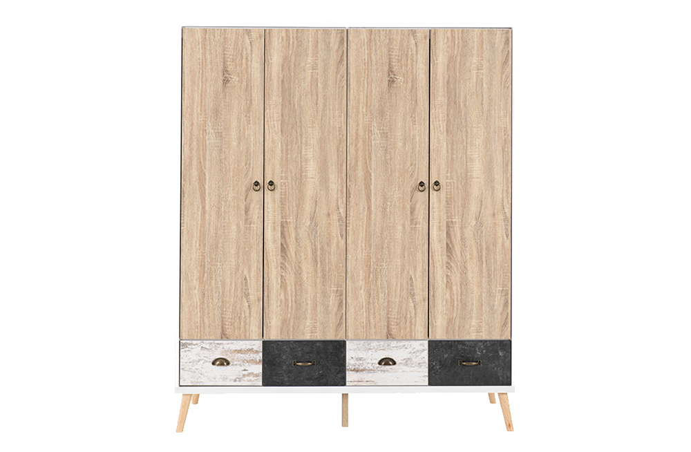 Nordic 4 Door 4 Drawer Wardrobe White/Distressed Effect – Furnishop