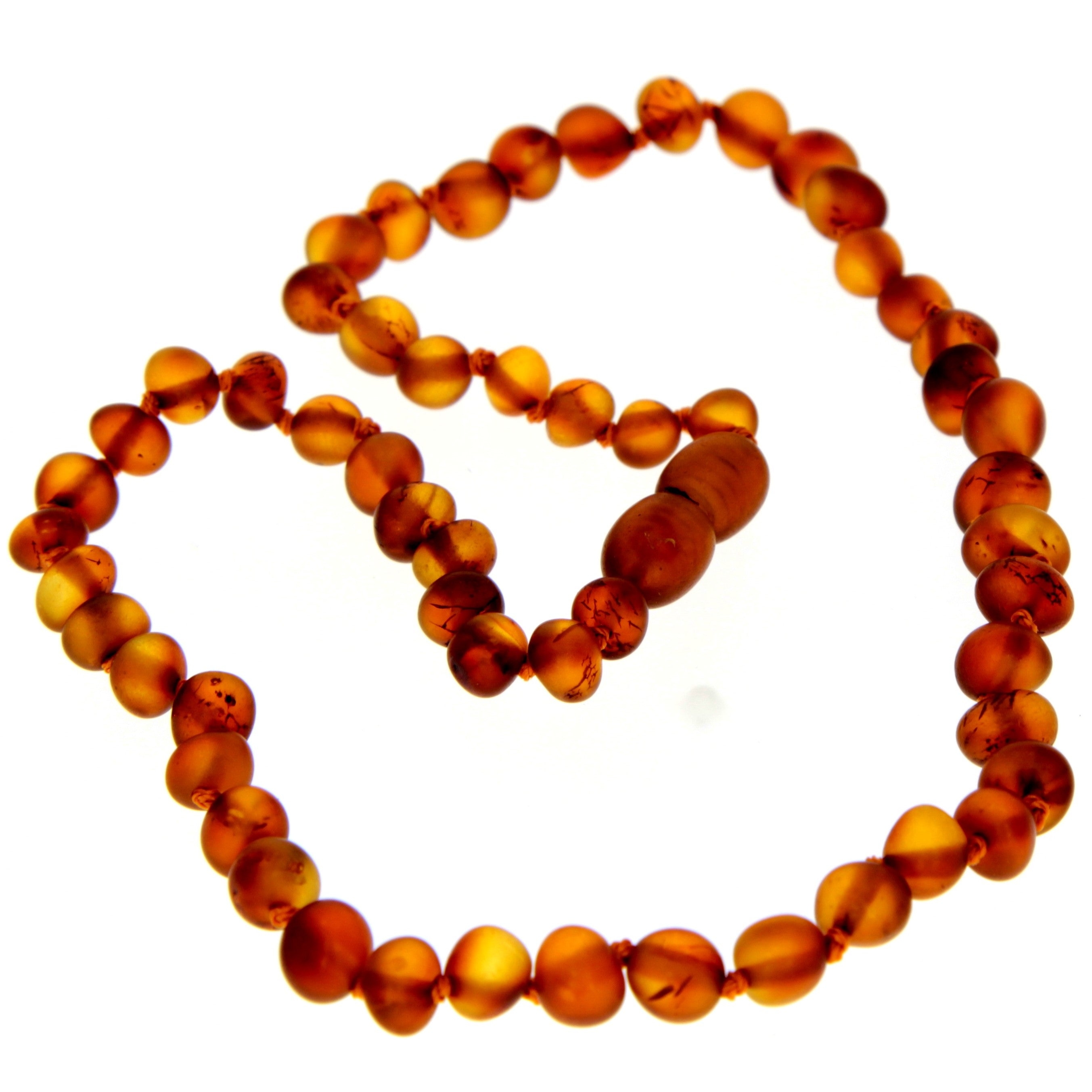 Genuine Baltic Amber Unpolished Raw Baroque Beaded Necklace – Various Colours & Sizes – Cognac – 60cm – 23.6″ – SilverAmberJewellery