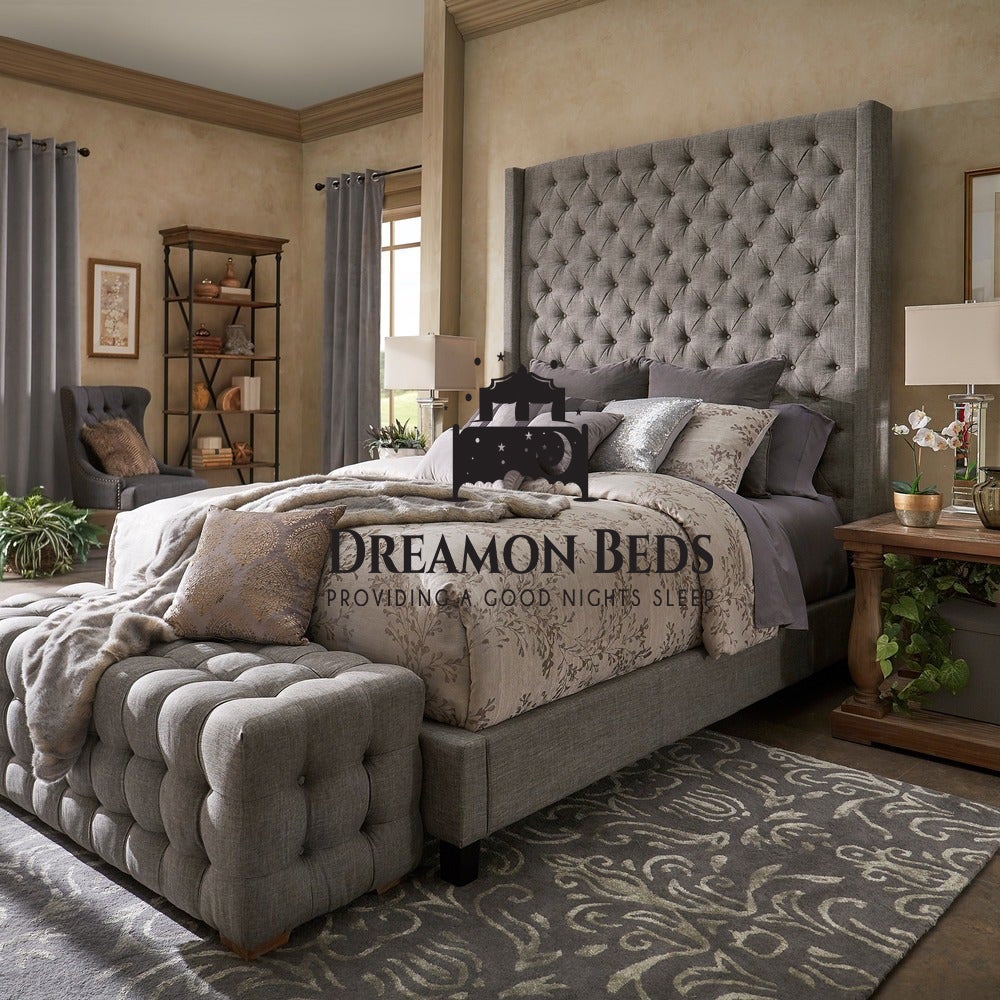Riviera Wingback Bed Frame Available With Ottoman Storage – Endless Customisation – Choice Of 25 Colours & Materials – Dreamon Beds
