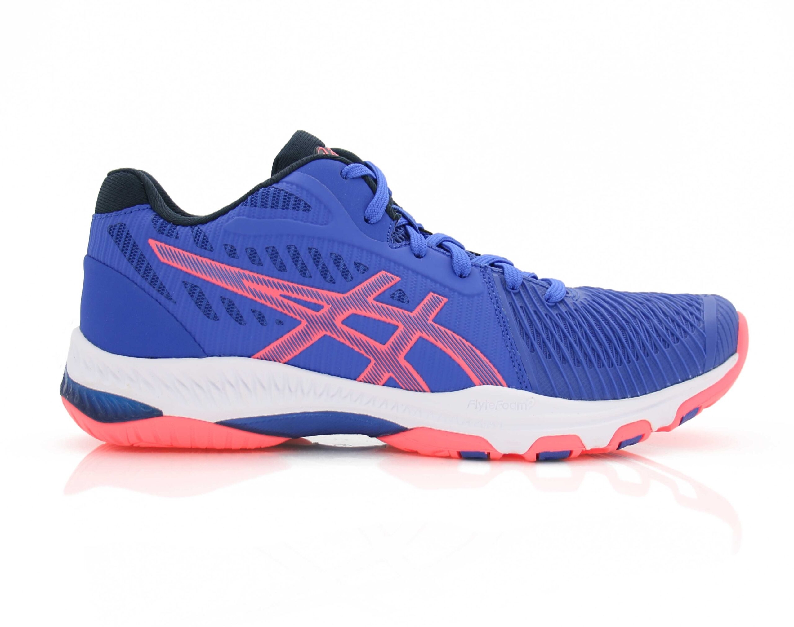 Womens Asics Netburner Ballistic FF MT 2 – Netball Trainers – Suitable For Orthotics- Size 11 – Blue / Pink / White – Synthetic Fabric