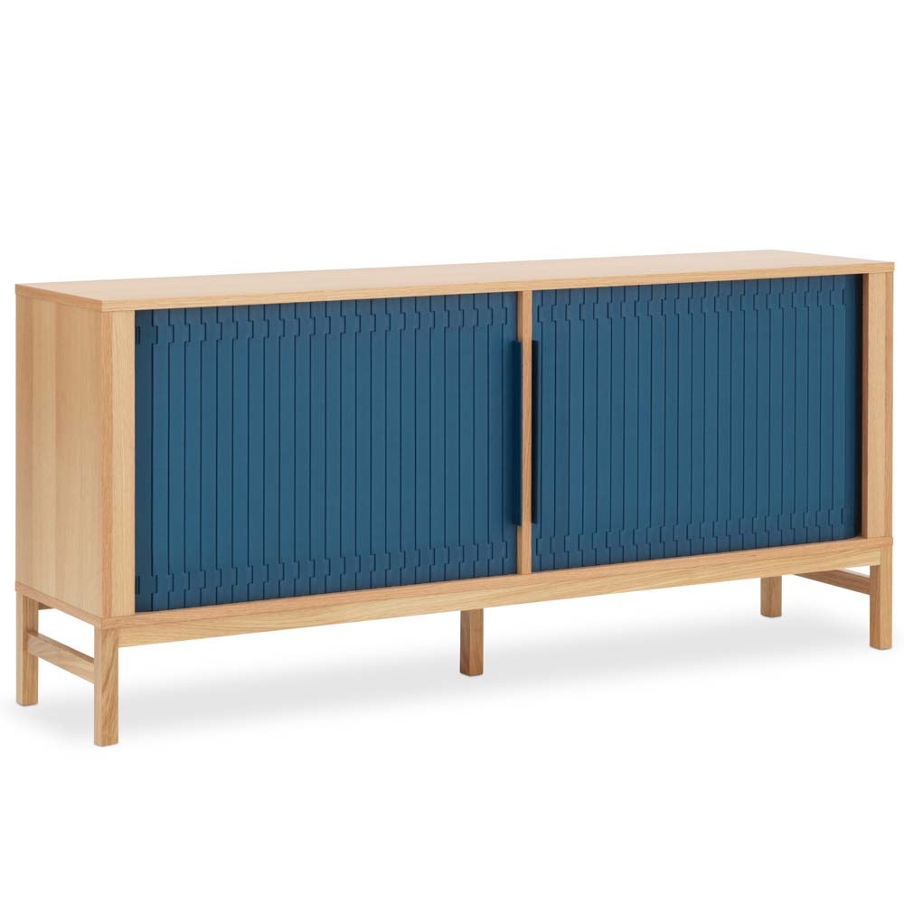 Normann Copenhagen – Jalousi Sideboard – Dark Blue – Blue / Brown – Oaked MDF / Lacquered Solid Oak / Plastic  – 75cm x 161cm x 40cm