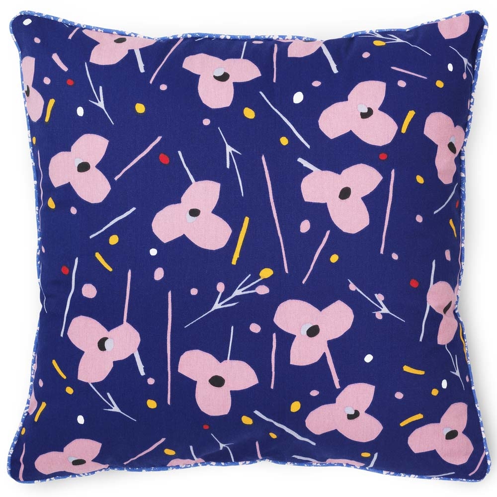 Normann Copenhagen – Posh La Grand Fleur Cushion – Ink Blue – Blue / Pink – 100% Cotton – 50cm x 50cm