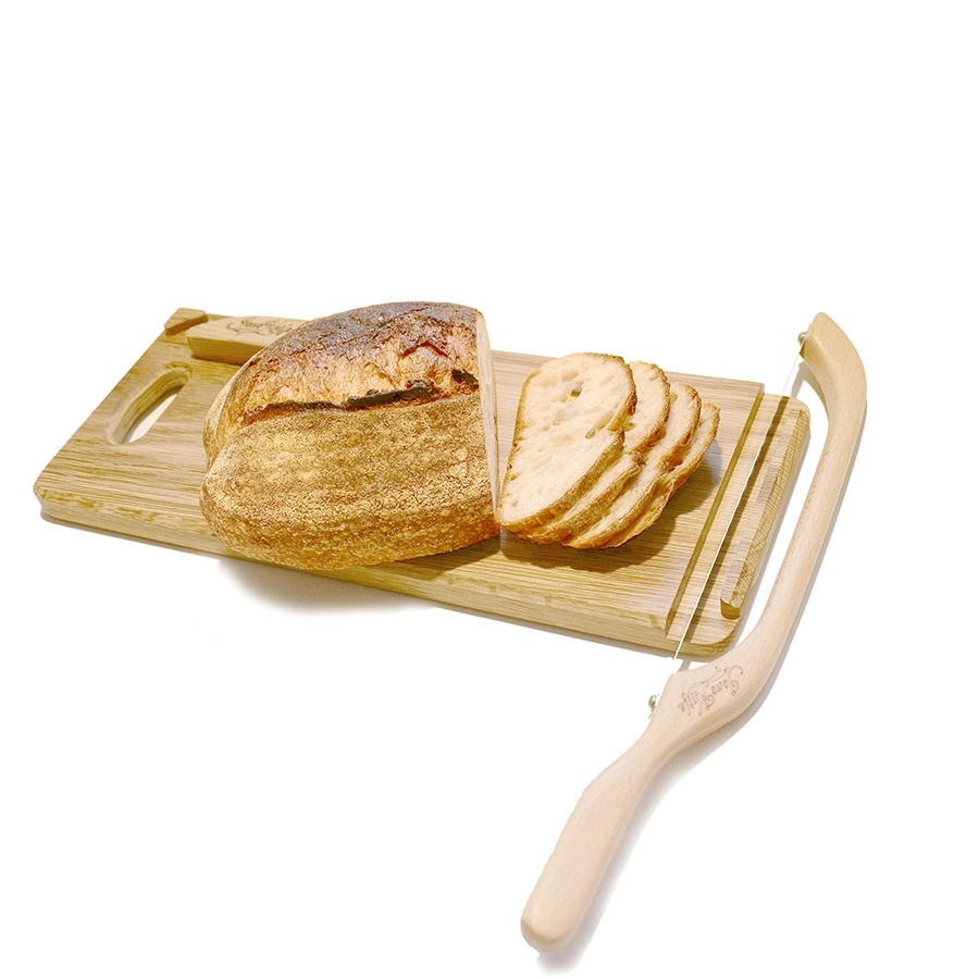 Oak Fiddle Bow Bread Knife & Board Set – Left Handed – Original – JonoKnife
