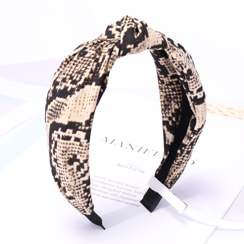 Fashion Snakeskin Print Knotted Headband – Beige