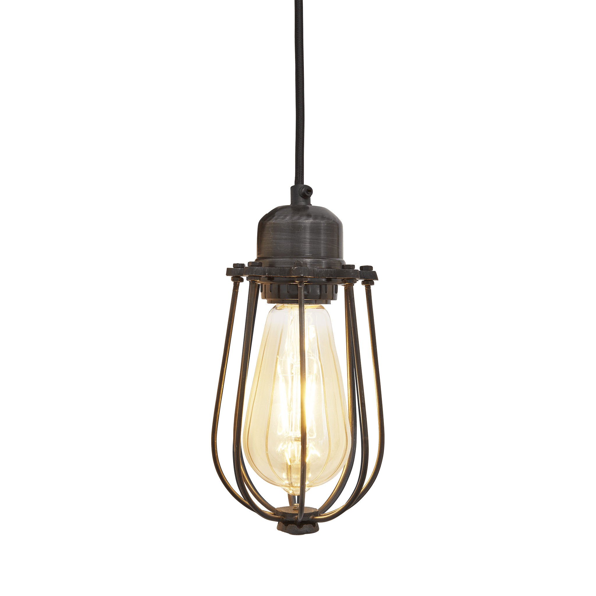 Industville – Orlando Wire Cage Pendant – 4 Inch – Ceiling Light – Light Shade – Black / Grey Colour – Pewter / Brass Material – 21.5 CM X 10 CM X 10 CM