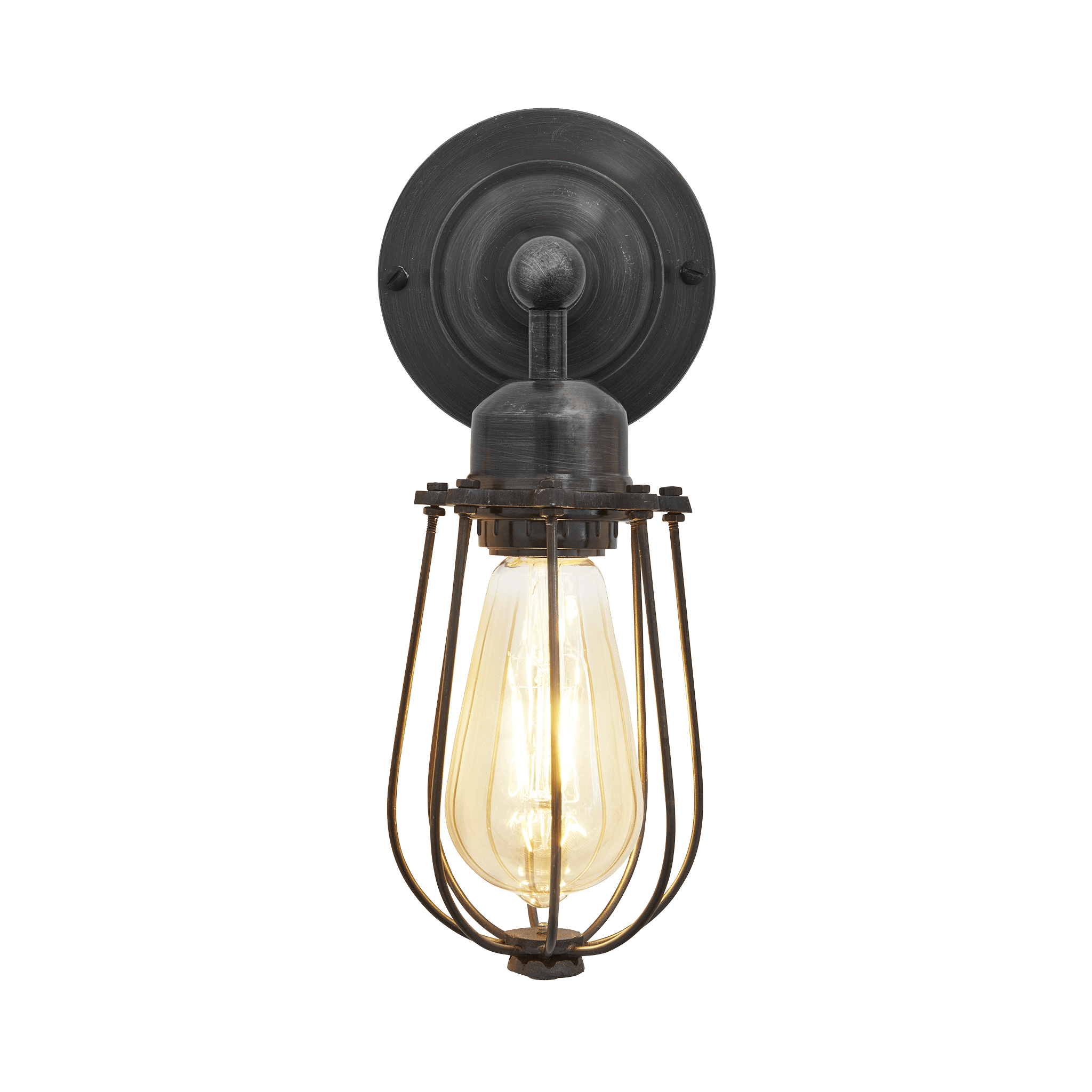 Industville – Orlando Wire Cage – 4 Inch – Wall Light Fixture – Black / Grey Colour – Pewter / Brass Material – 31 CM X 10 CM X 15 CM