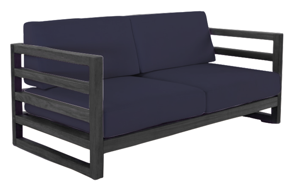 Outdoor Wooden 2 Seater Sofa Garden Furniture, Black Ash / Blue – Furnishop