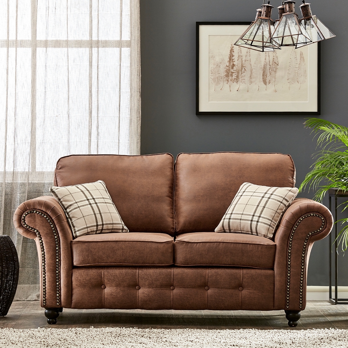 Oakland Leather 2 Seater Sofa – Tan Brown – The Online Sofa Shop