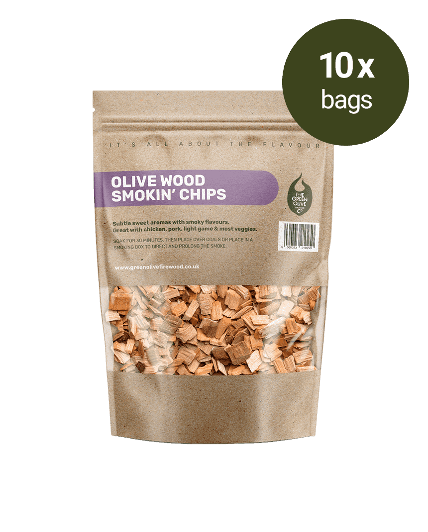 Olive Wood Smokin’ Chips – 10 Packs – Smokin’ – Green Olive Firewood