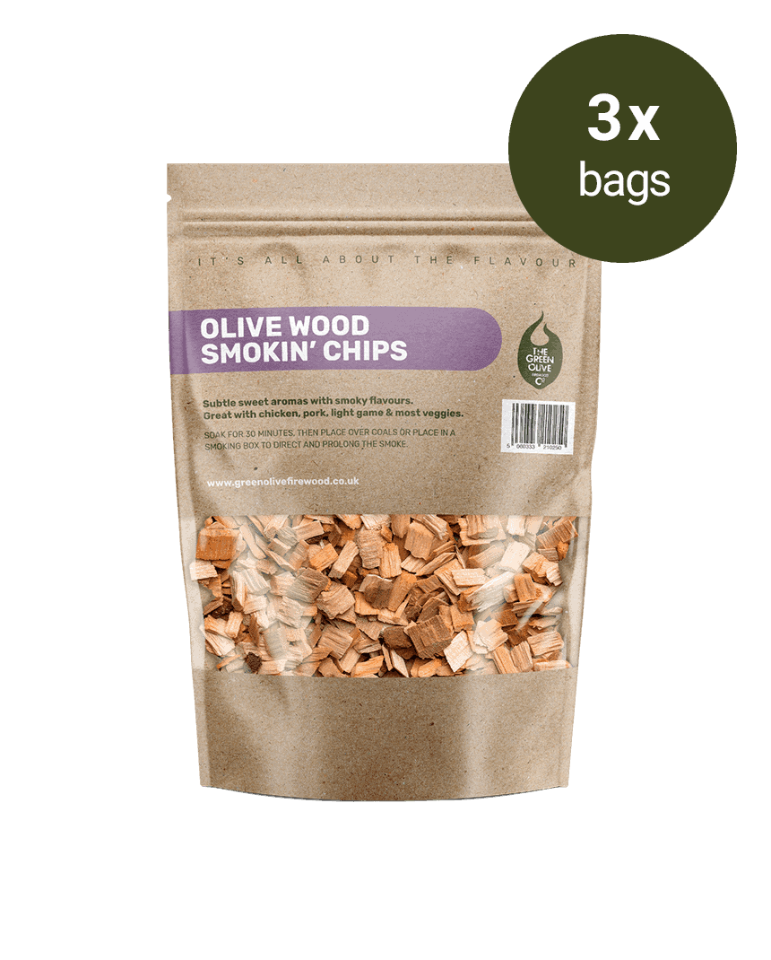 Olive Wood Smokin’ Chips – 3 Packs – Smokin’ – Green Olive Firewood