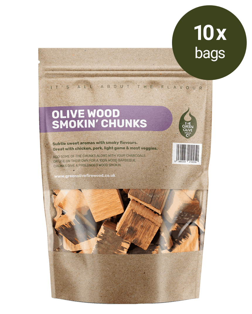 Olive Wood Smokin’ Chunks – 10 Packs – Smokin’ – Green Olive Firewood