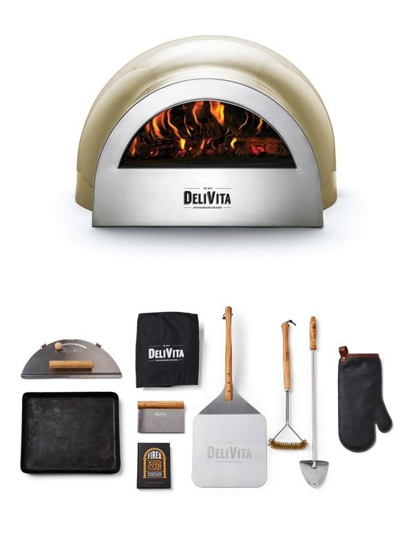 DeliVita Traditional Wood Fired Pizza Oven – Olive Green – Wood Fired Chefs Bundle – Outdoor Pizza Oven – Forno Boutique