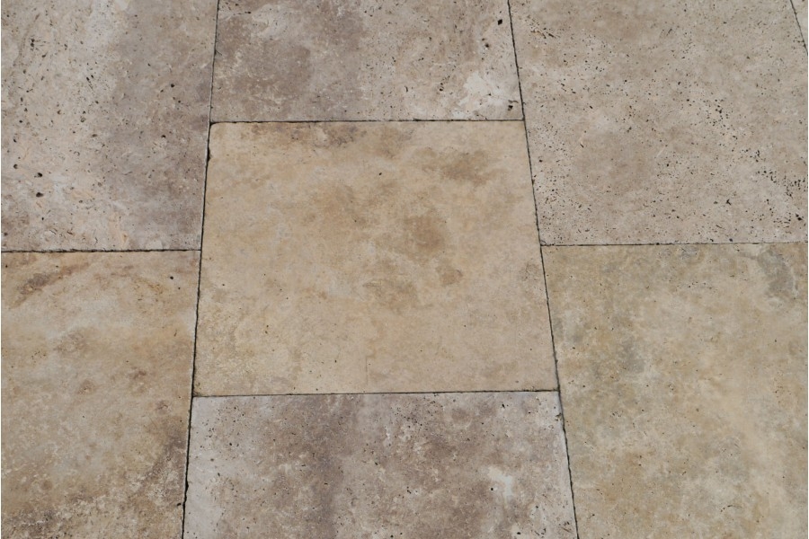 (Sample) – Travertine noce six sided machine-cut and tumbled – Paving Slabs – Stone Traders