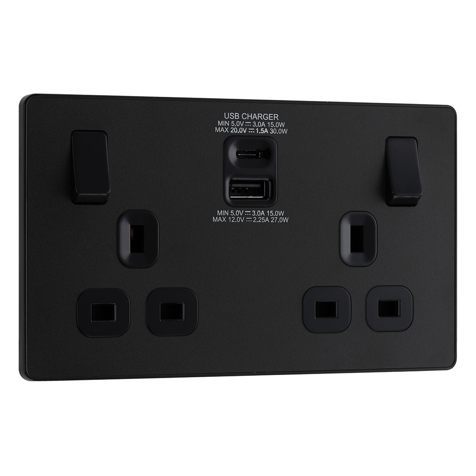 BG Evolve Matt Black Screwless USB Double Socket Type A+C PCDMB22UAC30B – Masterlec