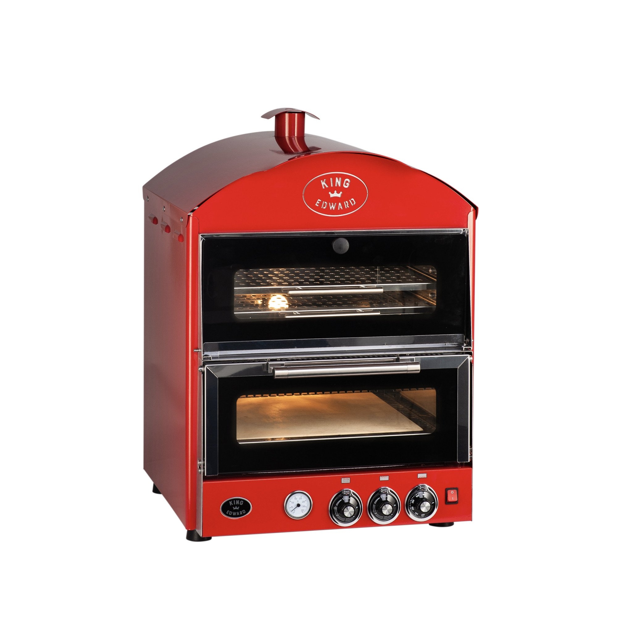 King Edward Stone-Baked Pizza King Oven with Warmer – Red – Outdoor Pizza Oven – Forno Boutique