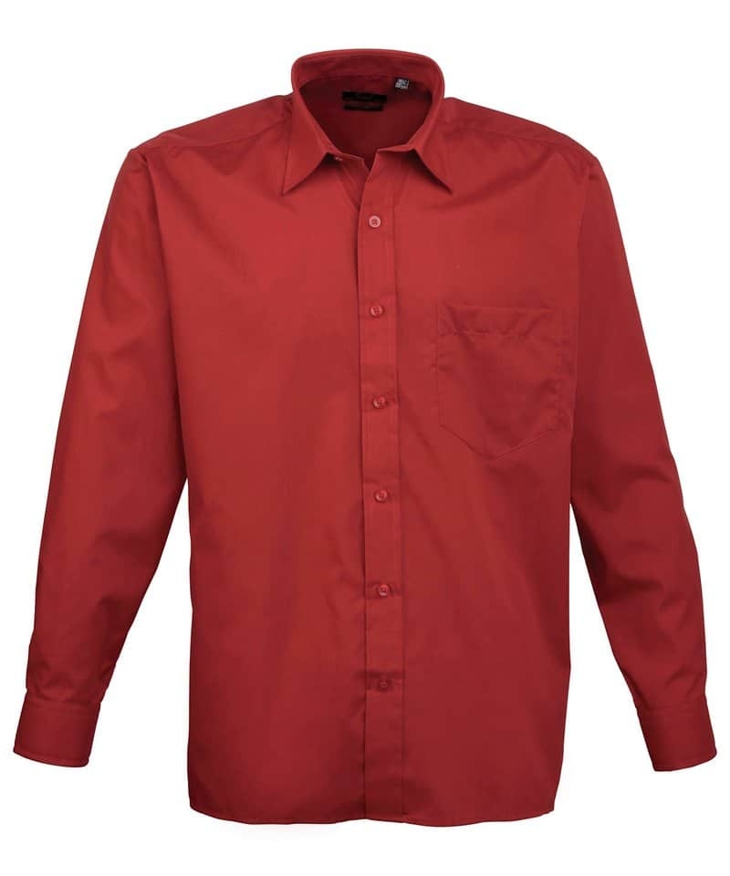 Premier Men’s Poplin Long Sleeve Shirt – Burgundy – 16.5 – Uniforms Online