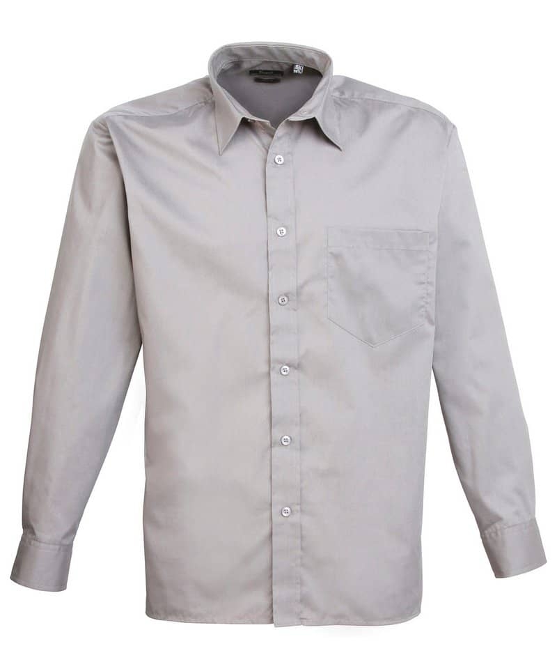Premier Men’s Poplin Long Sleeve Shirt – Silver – 21 – Uniforms Online