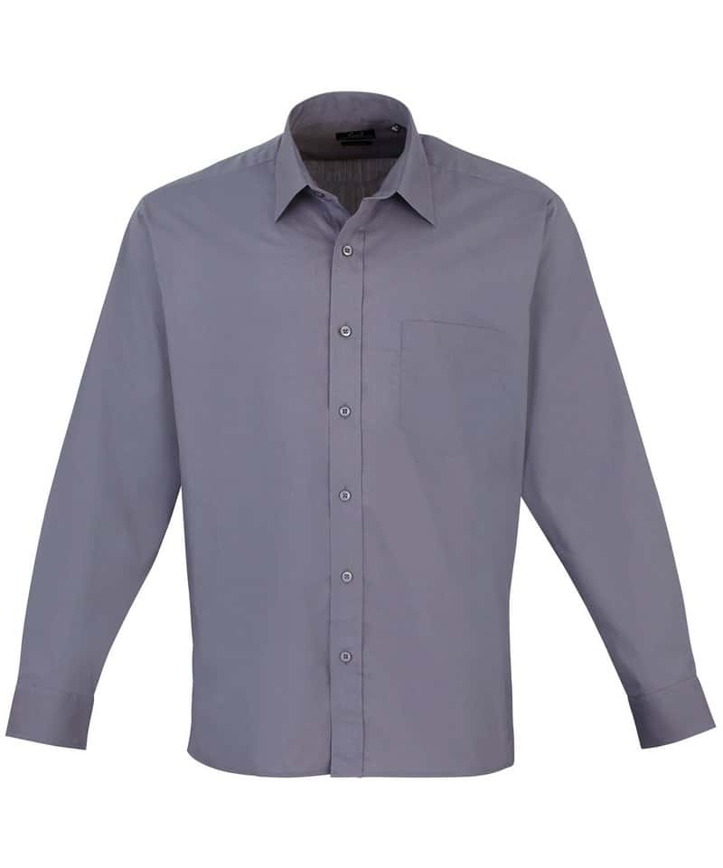 Premier Men’s Poplin Long Sleeve Shirt – Steel – 19 – Uniforms Online