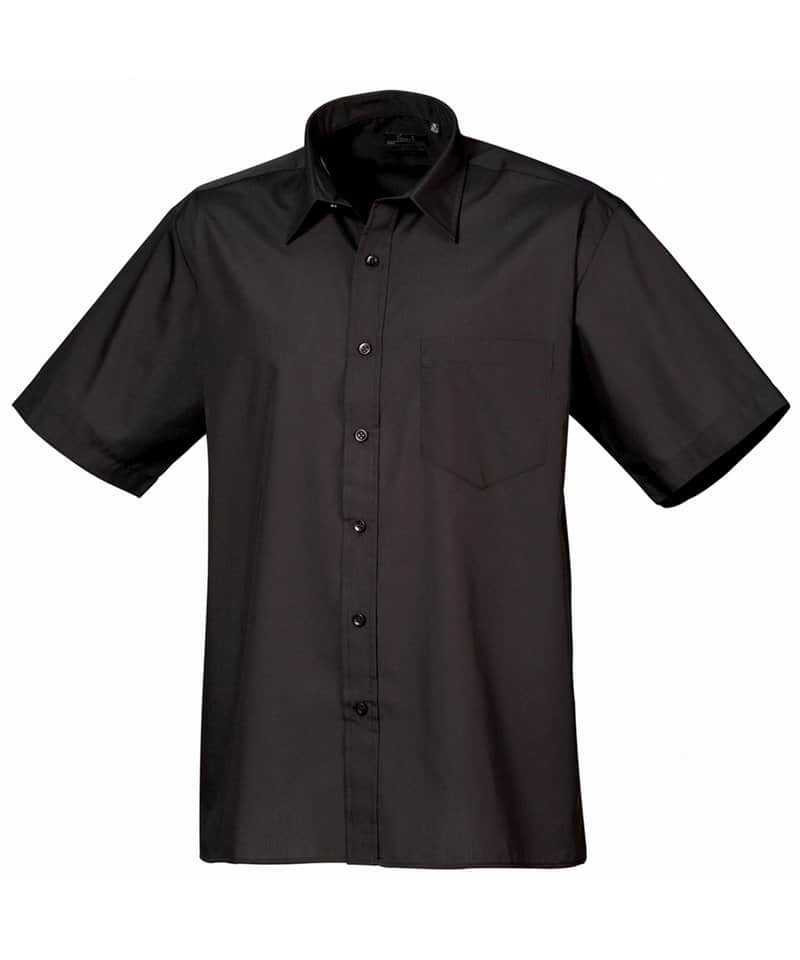 Premier Men’s Poplin Short Sleeve Shirt – Black – 20 – Uniforms Online
