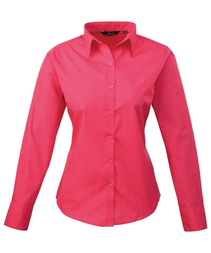 Premier Women’s Poplin Long Sleeve Blouse – Hot Pink – 26 – Uniforms Online